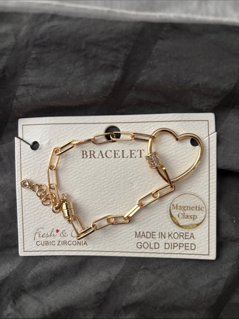 fresh Gold Heart Link Bracelet with Cubic Accent